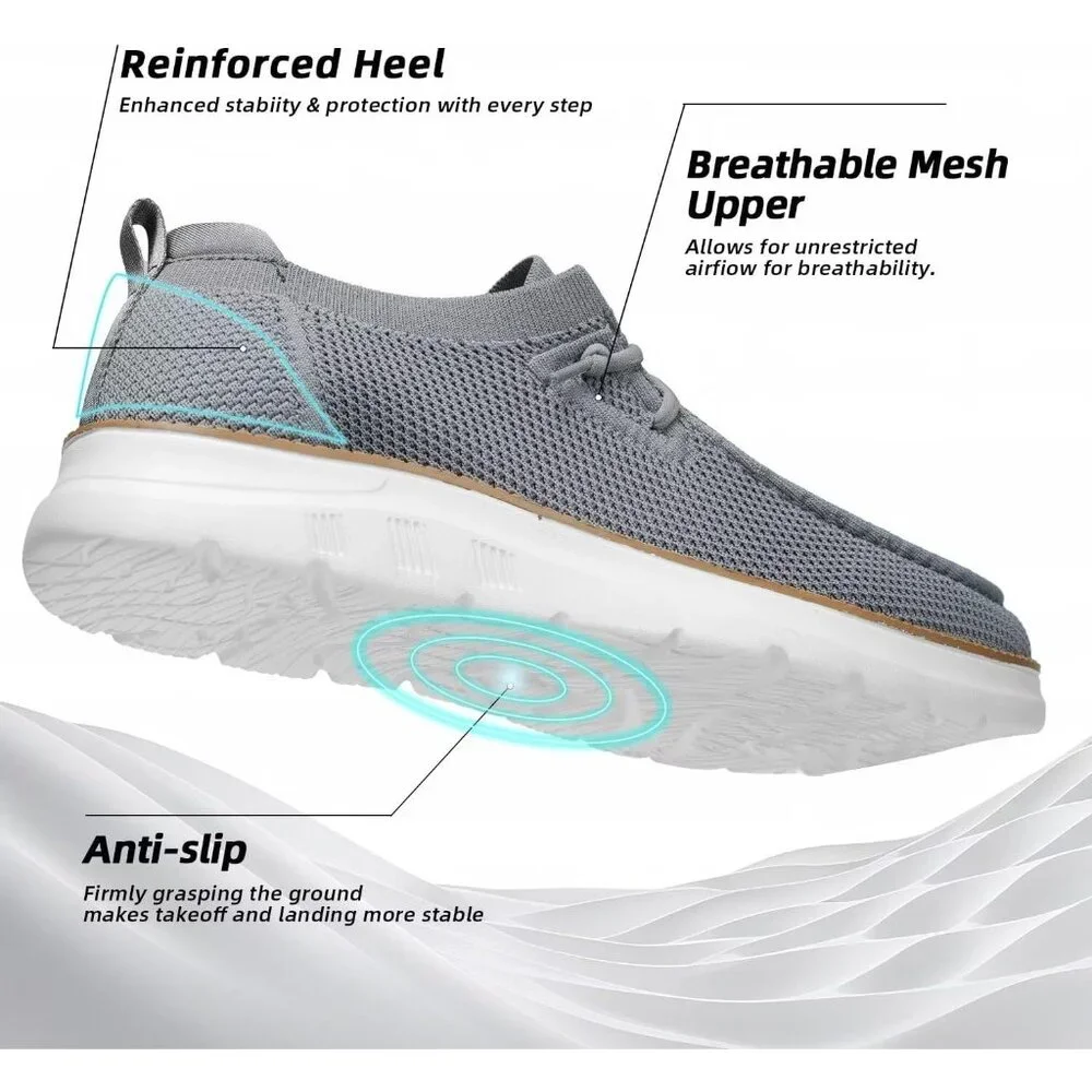 Men's Grey Loafers Shoes Casual Mesh Walking Boat Shoes Dress Sneakers